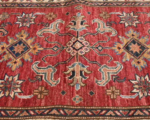 14 Feet Red Kazak Afghan Hand Knotted Wool Runner Rug